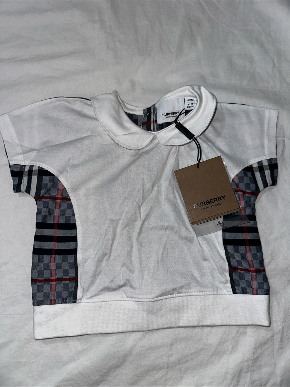 Burberry White Short Sleeve Tee with Iconic Check Side Panels